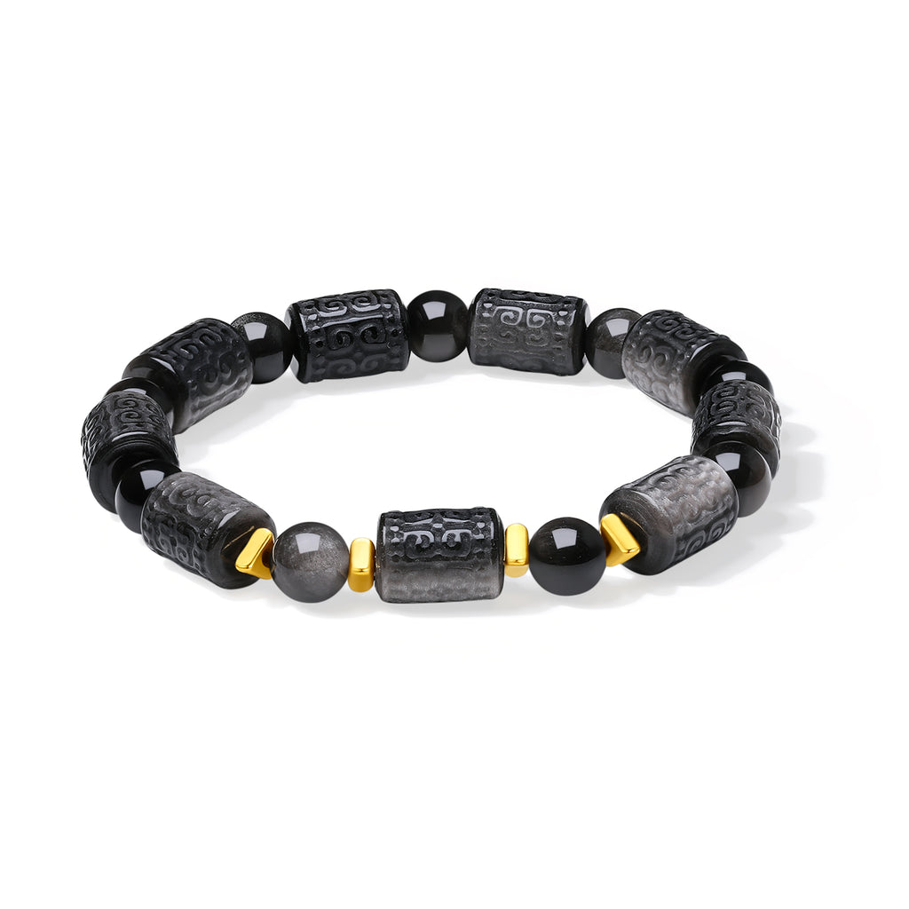 24K Gold Beaded Bracelet Obsidian 8-8.5mm 0.25-0.35g J1922175