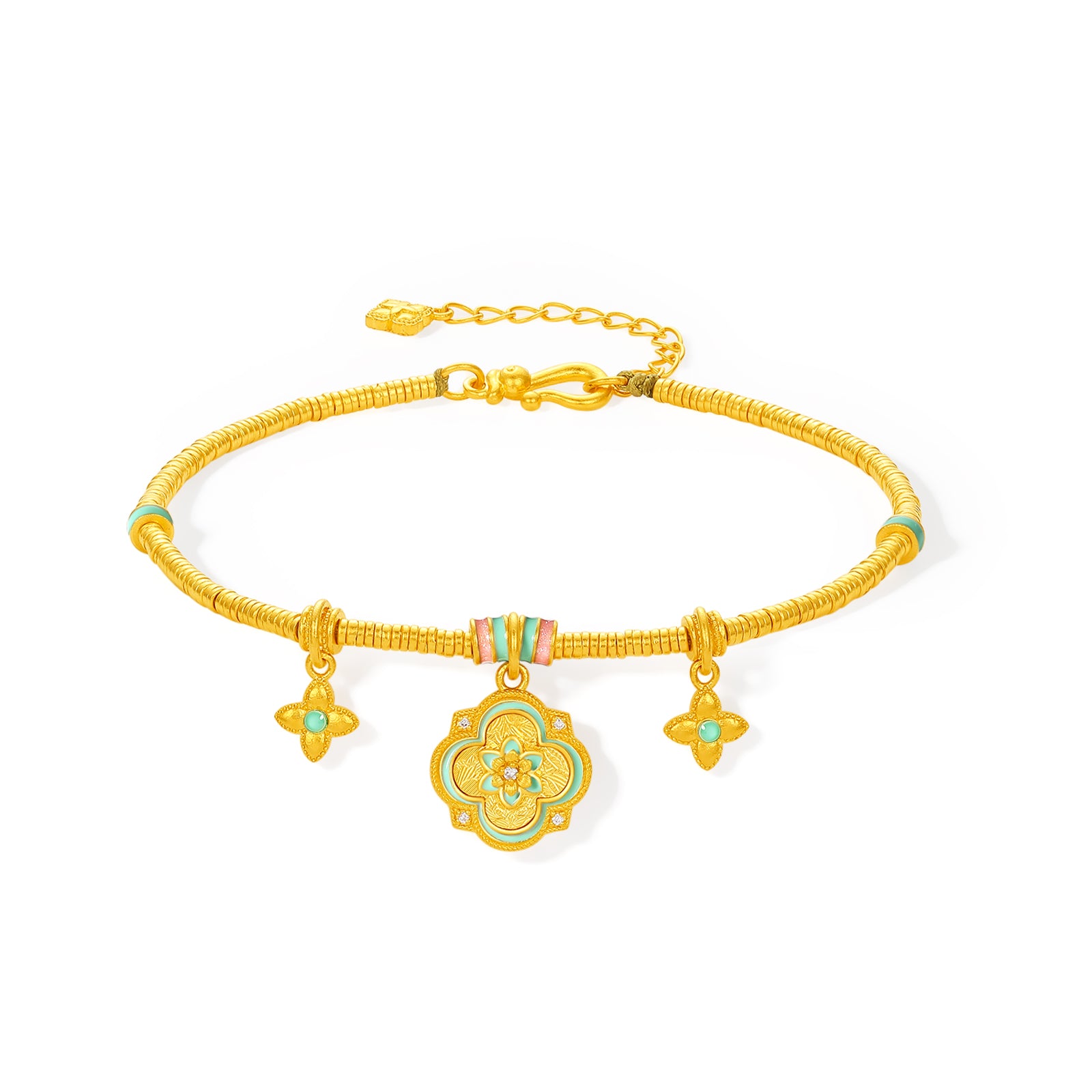 "Chinese Culture Collection - Song Brocade" 24K Gold Chain Bracelet Diamond Clover 8.65-11.15g W0723467