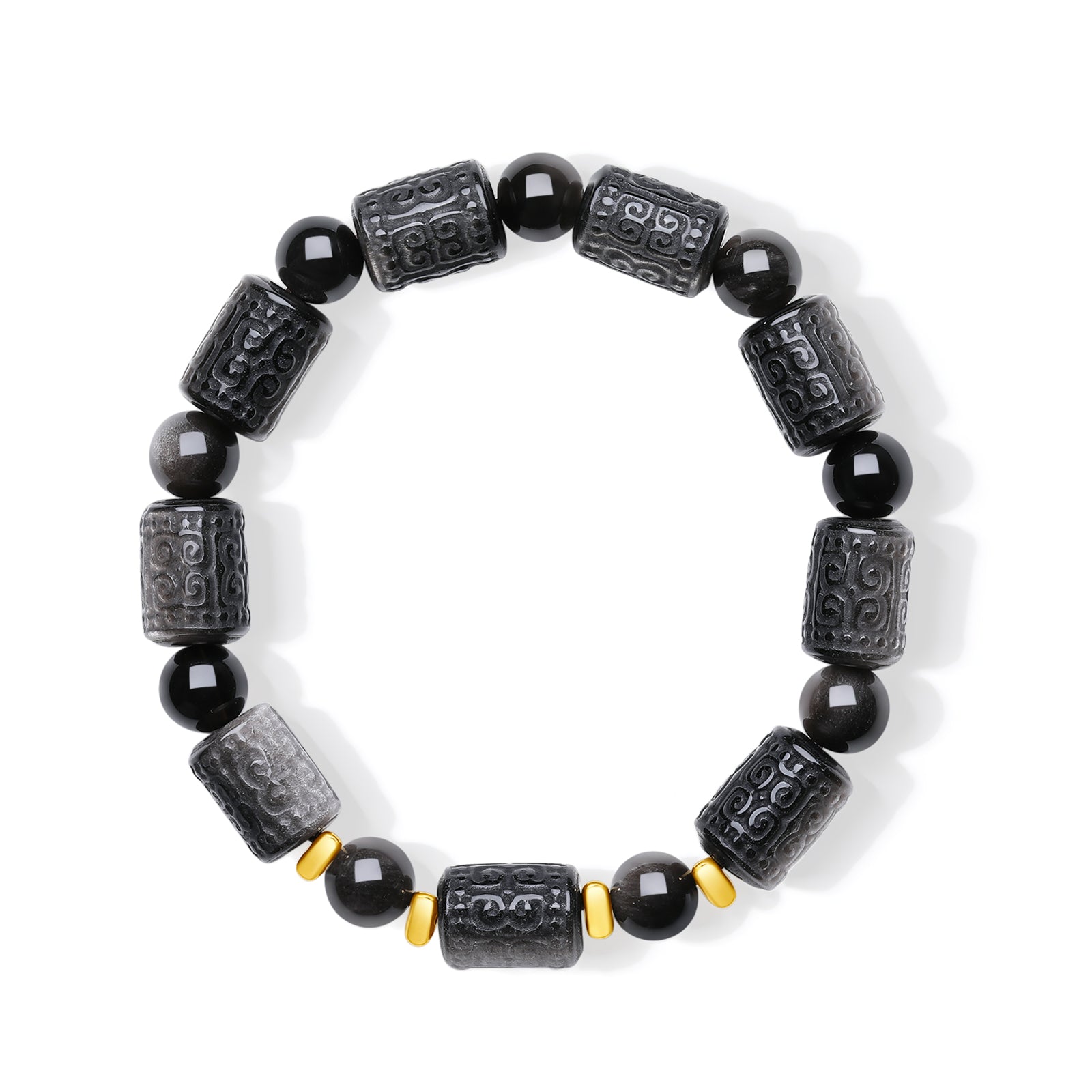24K Gold Beaded Bracelet Obsidian 8-8.5mm 0.25-0.35g J1922175