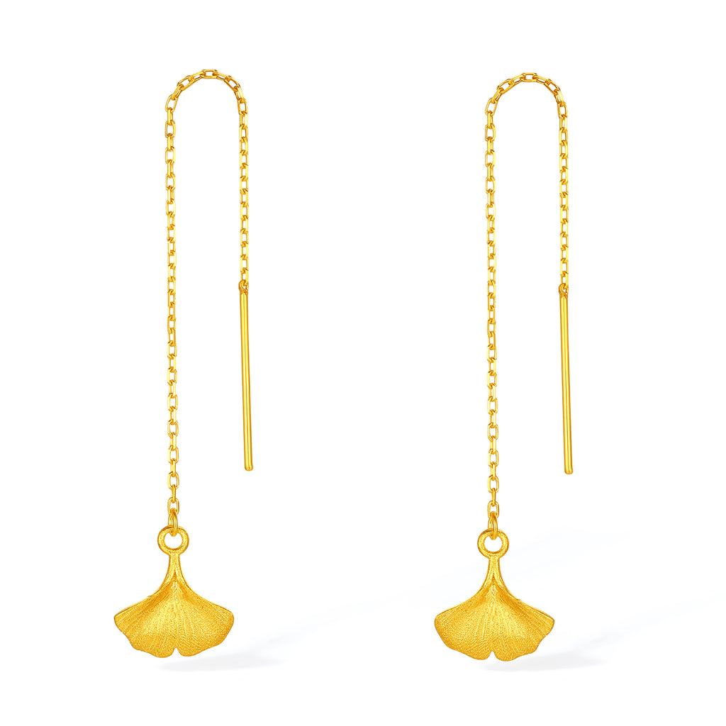 999 24K Gold Earrings Ginkgo leaf 1.5-1.9g A0914036