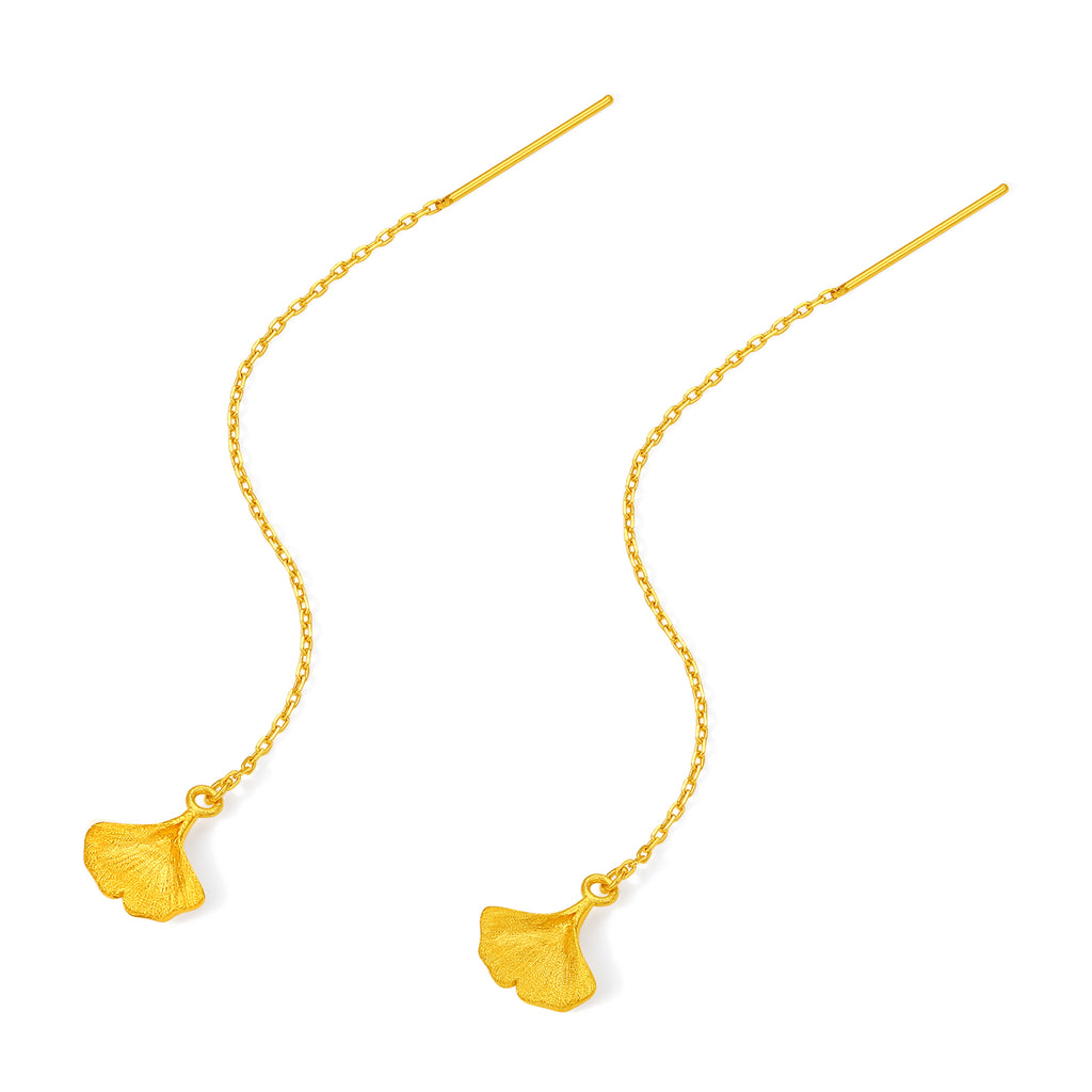 999 24K Gold Earrings Ginkgo leaf 1.5-1.9g A0914036