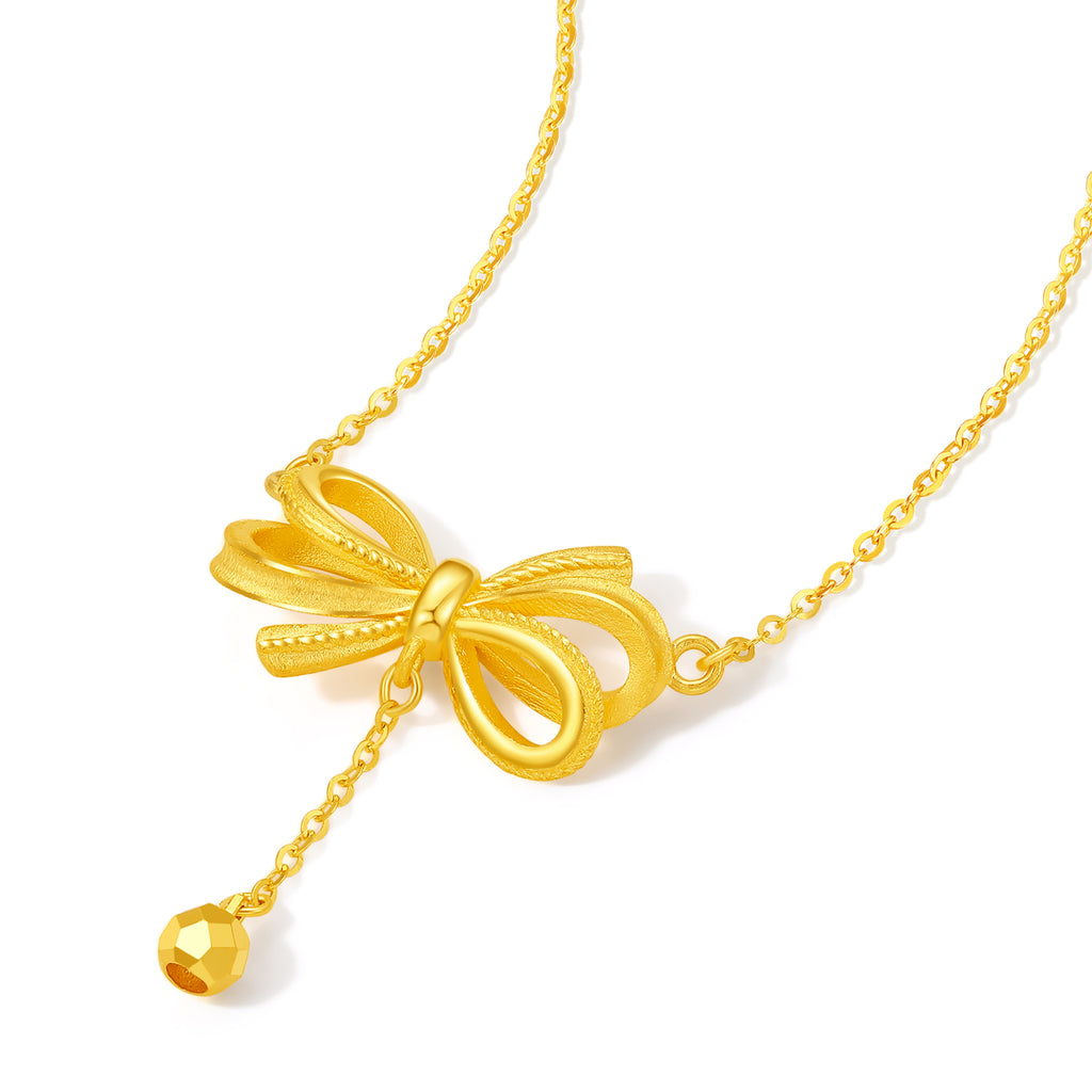 999 24K Gold Pendant Necklace Bow 4.32-4.77g A0613920