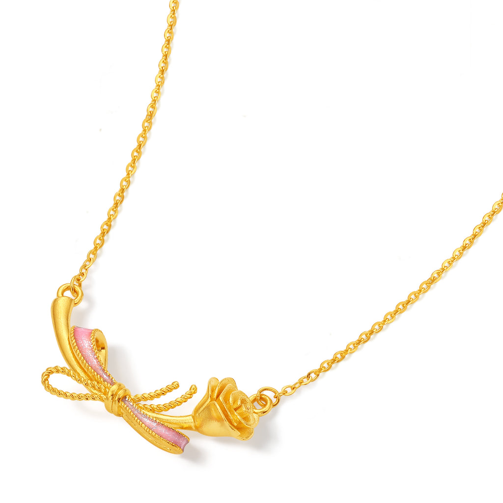 999 24K Gold Pendant Necklace Bow 3.66-4.21g A0623197