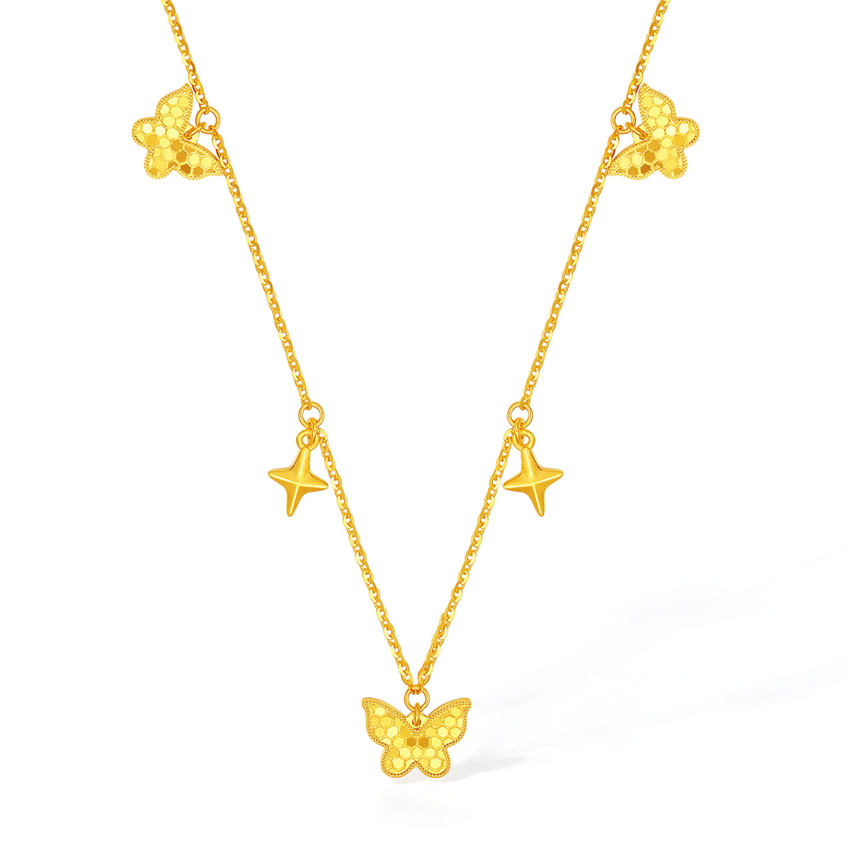 "Fantasy Forest" 24K Gold Pendant Necklace Butterfly 4.8-5.2g A0613912