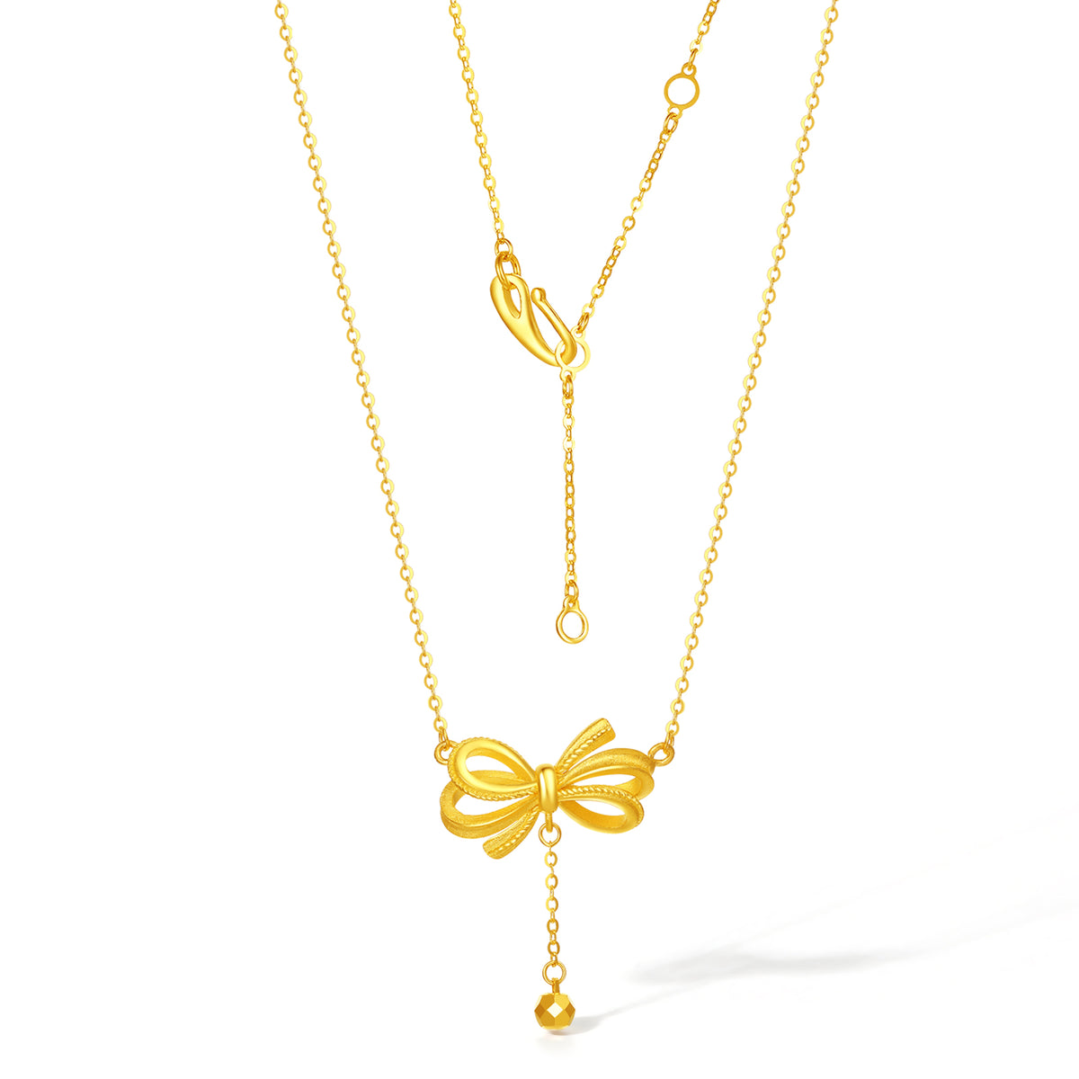 999 24K Gold Pendant Necklace Bow 4.32-4.77g A0613920