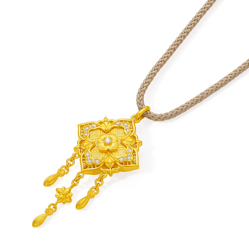 "Chinese Culture Collection - Song Brocade" 24K Gold Pendant Necklace Diamond Flower 9-11g W0423962