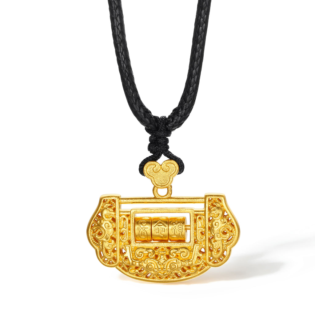 「古董金」999.9 24K金吊墜項鍊 長壽鎖 9-11克 A0413203