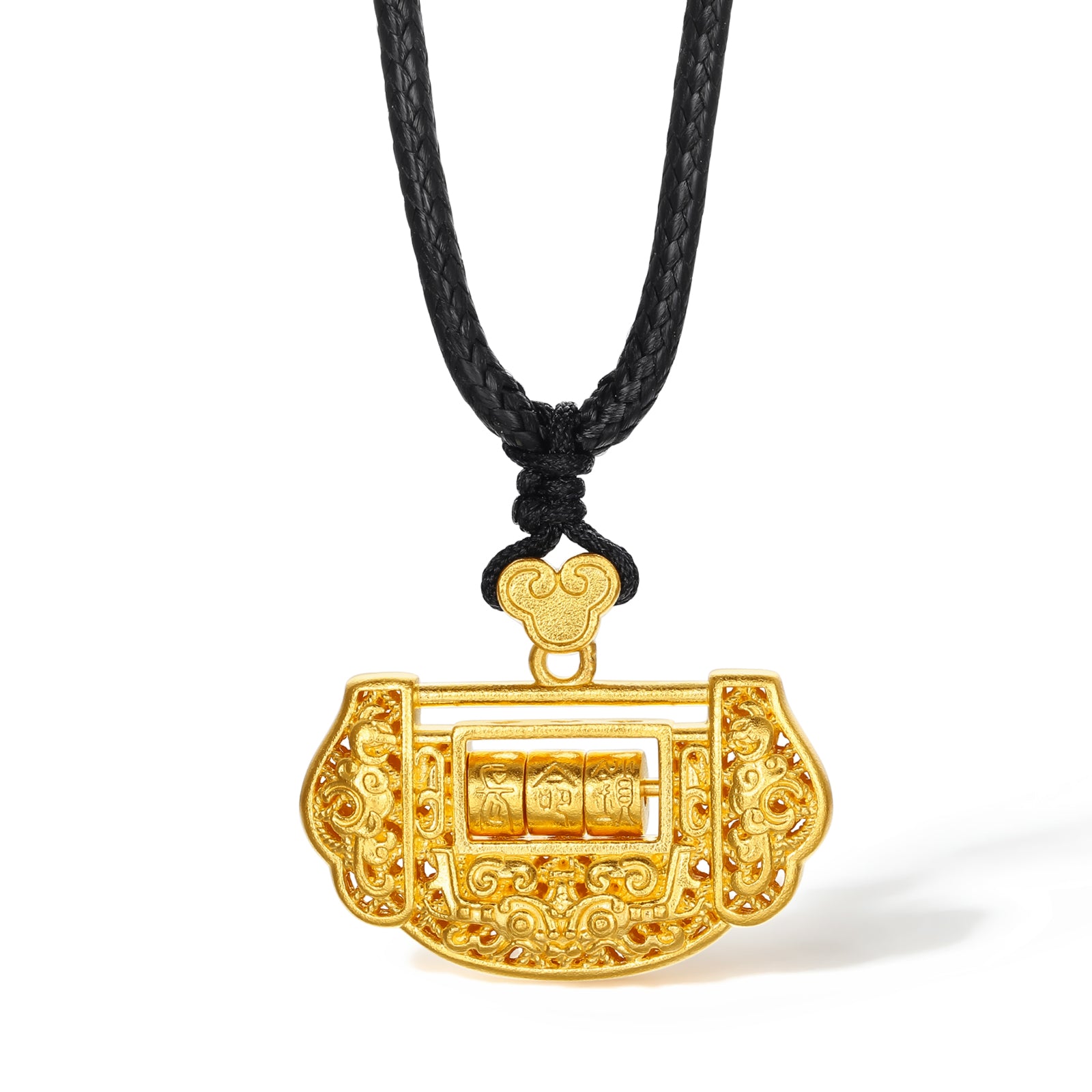 "Antiquity Gold" 999.9 24K Gold Pendant Necklace Longevity Lock 9-11g A0413203