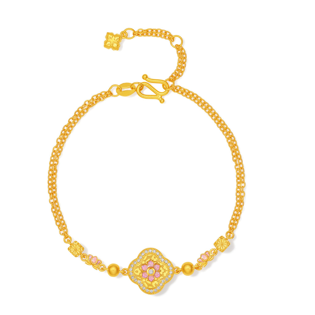 "Chinese Culture Collection - Song Brocade" 24K Gold Chain Bracelet Diamond Flower 5.86-7.86g W0723907