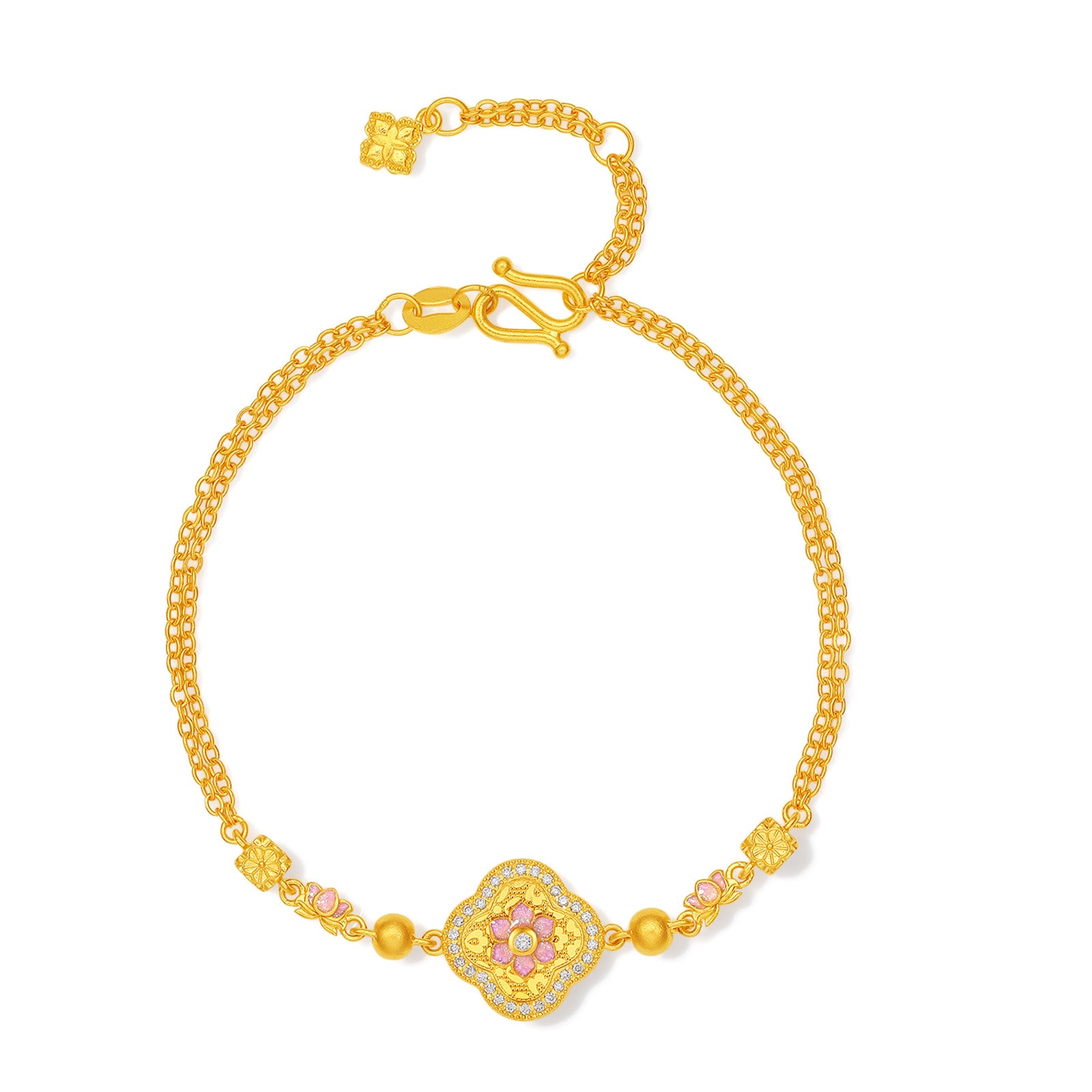 "Chinese Culture Collection - Song Brocade" 24K Gold Chain Bracelet Diamond Flower 5.86-7.86g W0723907