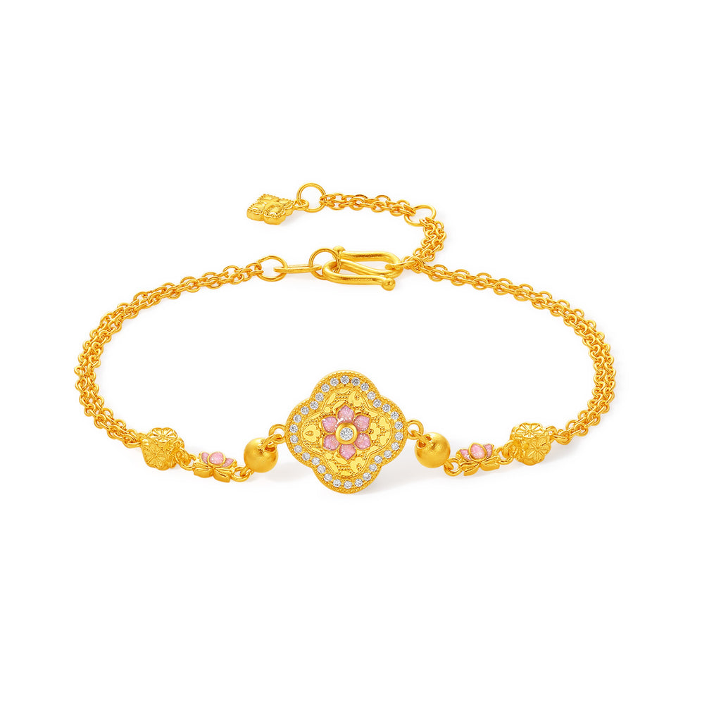 "Chinese Culture Collection - Song Brocade" 24K Gold Chain Bracelet Diamond Flower 5.86-7.86g W0723907
