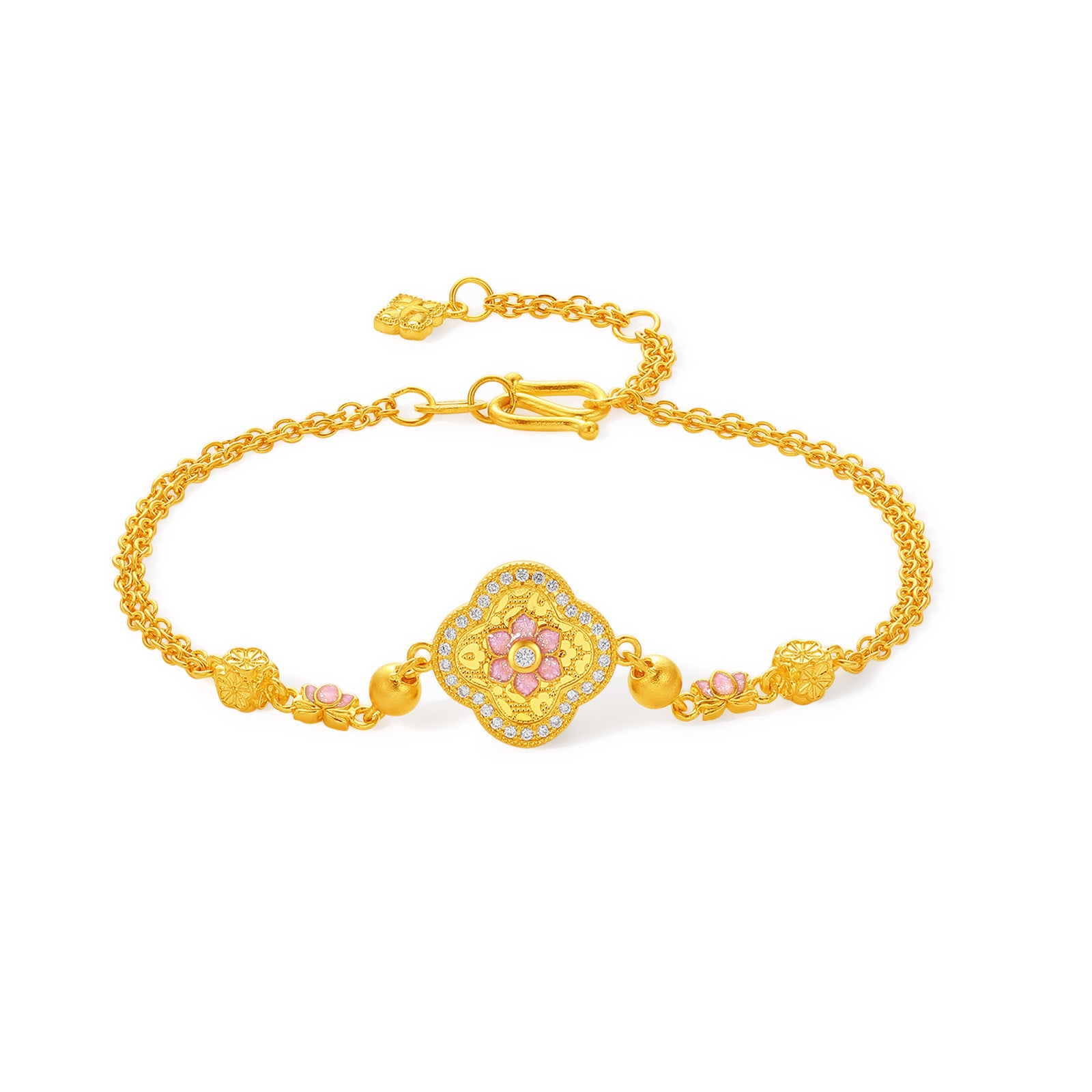 "Chinese Culture Collection - Song Brocade" 24K Gold Chain Bracelet Diamond Flower 5.86-7.86g W0723907