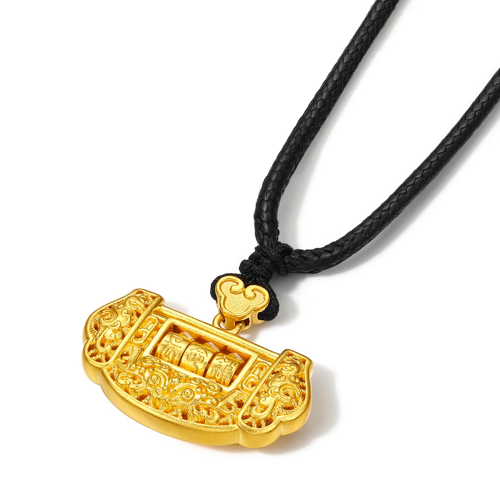"Antiquity Gold" 999.9 24K Gold Pendant Necklace Longevity Lock 9-11g A0413203