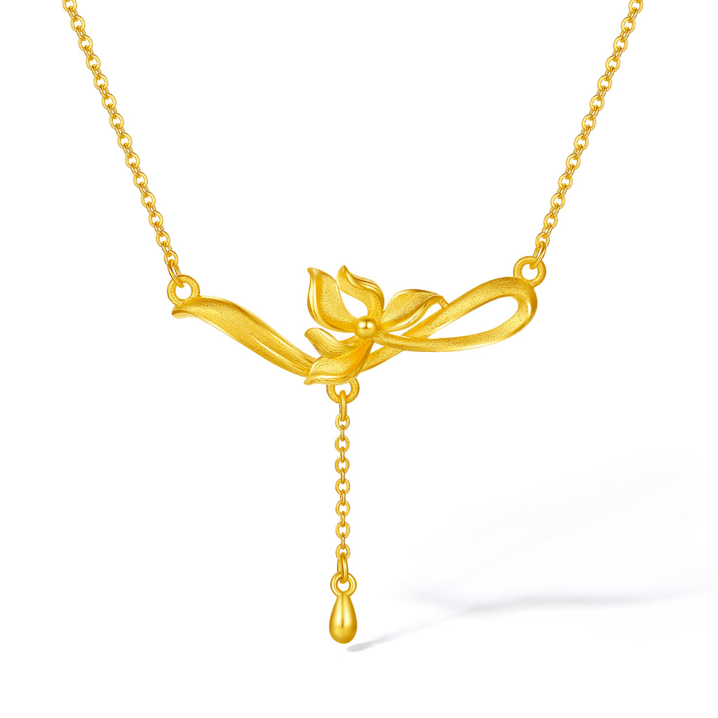 999 24K Gold Pendant Necklace Flower 4.85-5.2g A0622232