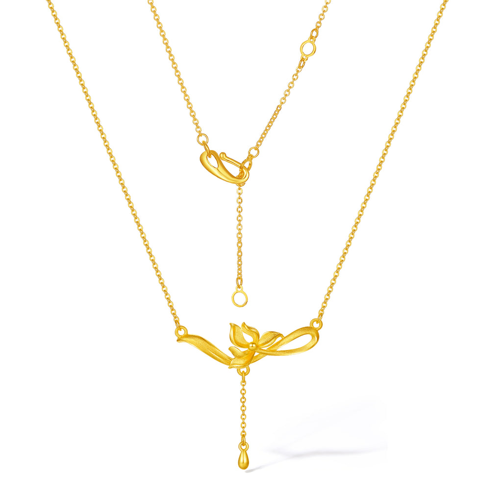 999 24K Gold Pendant Necklace Flower 4.85-5.2g A0622232