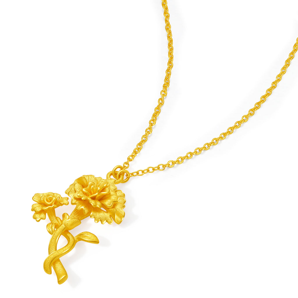 999 24K Gold Pendant Necklace Flower 3-4g A0615462