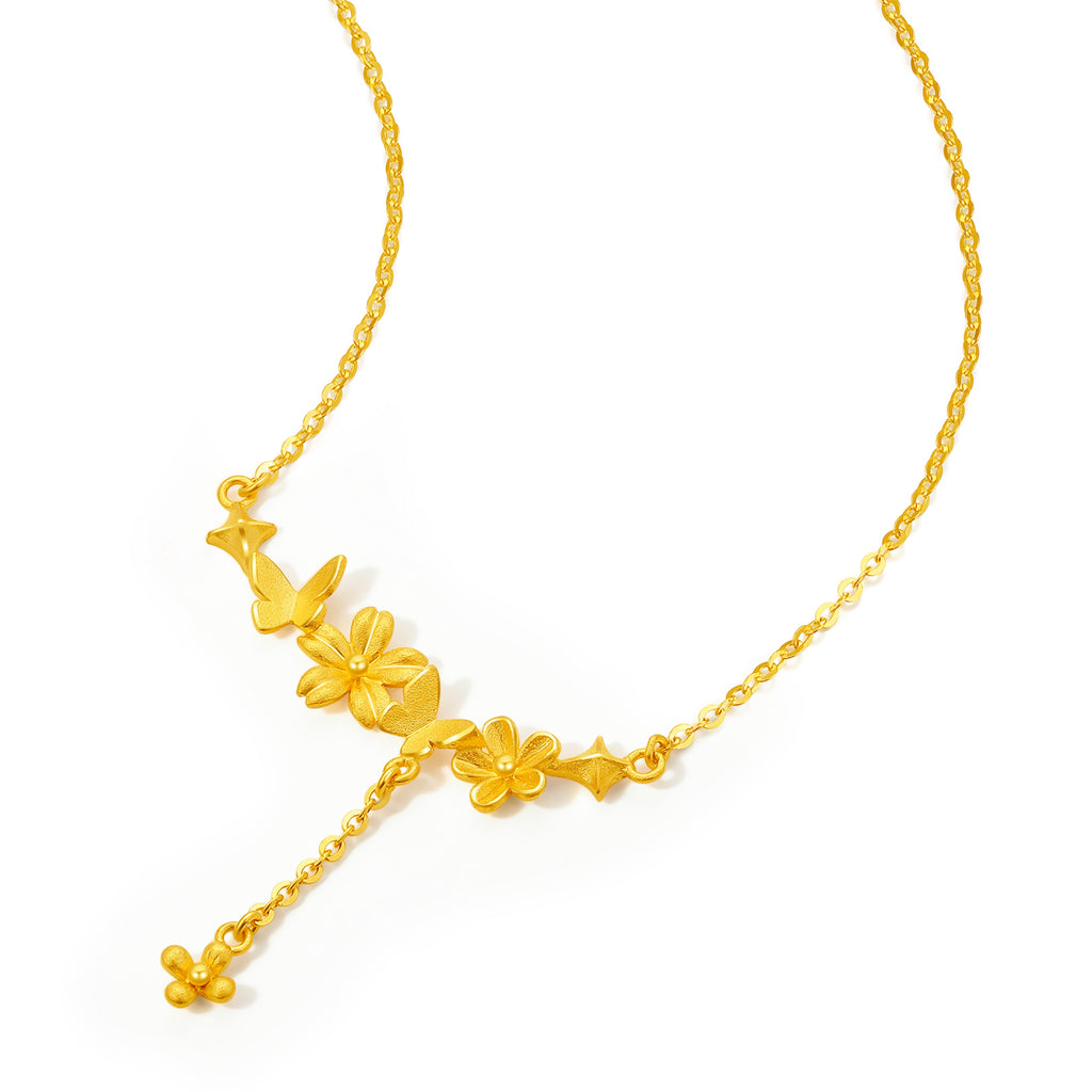 "Annie's Garden" 999 24K Gold Pendant Necklace Flower 4.3-4.9g A0613064