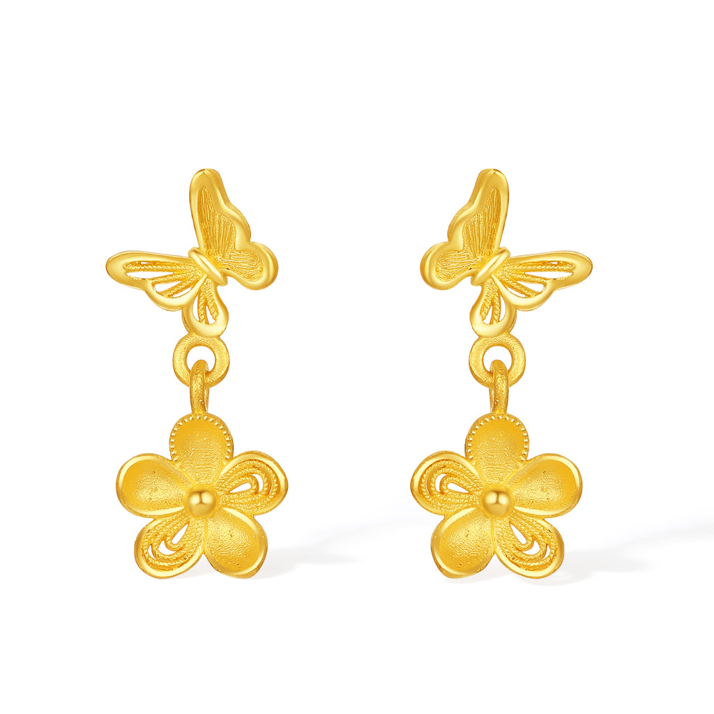 “Dream in the Garden” 999 24K Gold Earrings Flower 1.65-1.95g A0915068