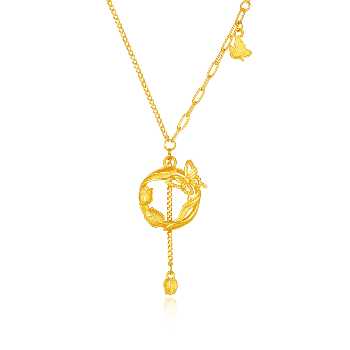 “Dream in the Garden” 24K Gold Pendant Necklace Flower 4-4.3g A0614956