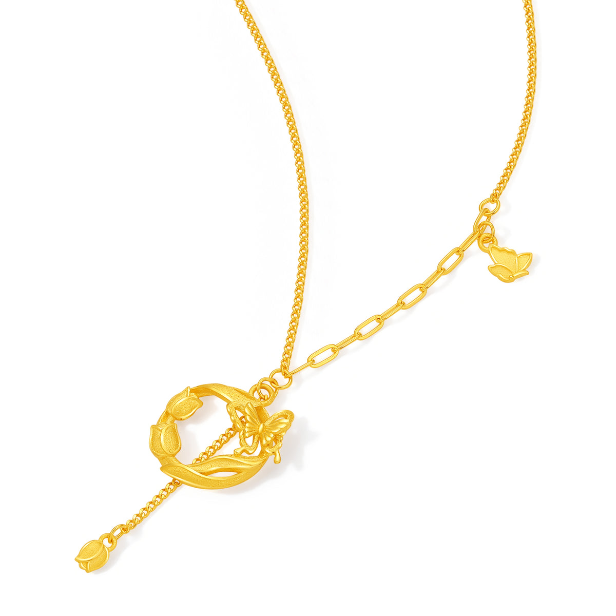 “Dream in the Garden” 24K Gold Pendant Necklace Flower 4-4.3g A0614956