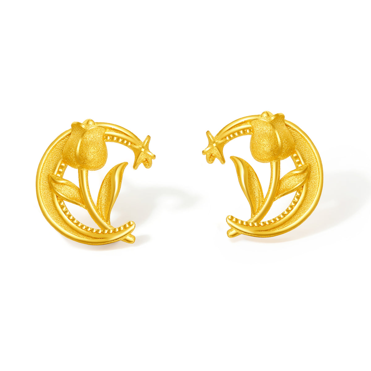 999 24K Gold Earrings Flower Moon 2.34-2.64g A0913046
