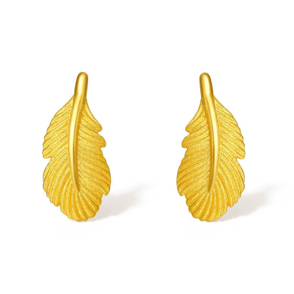 "Fugitive Princess" 999 24K Gold Earrings Feather 1.3-1.6g A0912621