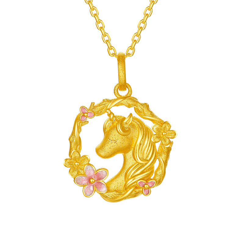 'Year of the Horse' 999.9 24K Gold Pendant Horse Flower 3-3.35g A0422090