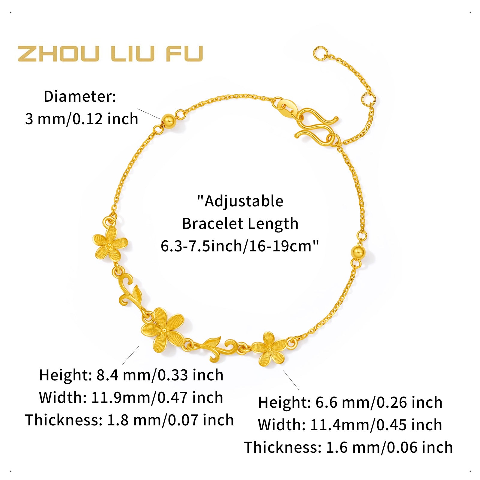 "Princess Wedding" 999 24K Gold Chain Bracelet Flower 3-3.5g A0722105