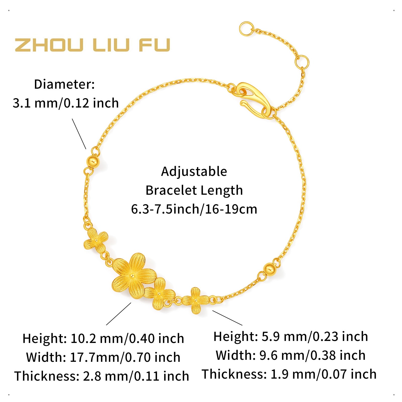 "Princess Wedding" 24K Gold Chain Bracelet Flower 3.77-4.17g A0722055