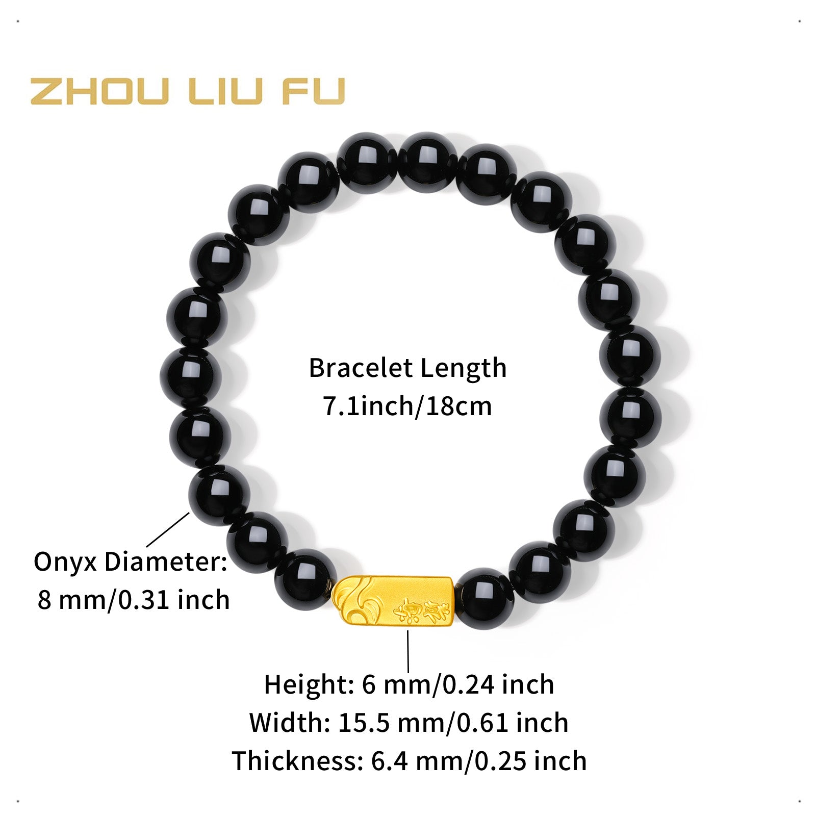 24K Gold Beaded Bracelet Onyx Ingot 0.7-1g A1922085