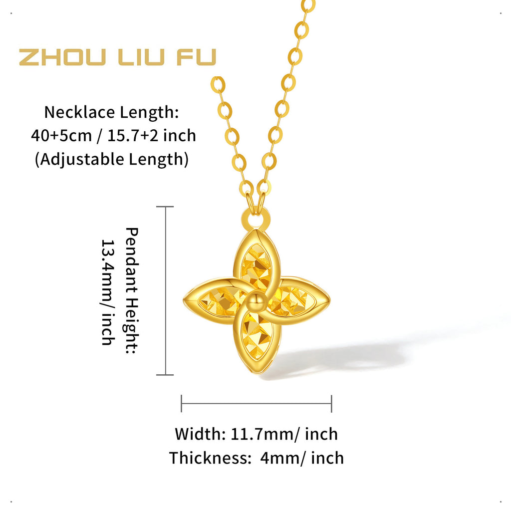 ZHOU LIU FU 18K Yellow Gold Four-Leaf Clover Pendant Necklaces - Dainty Flower Necklace Fine Jewelry Birthday Anniversary Gift for Women C0613473