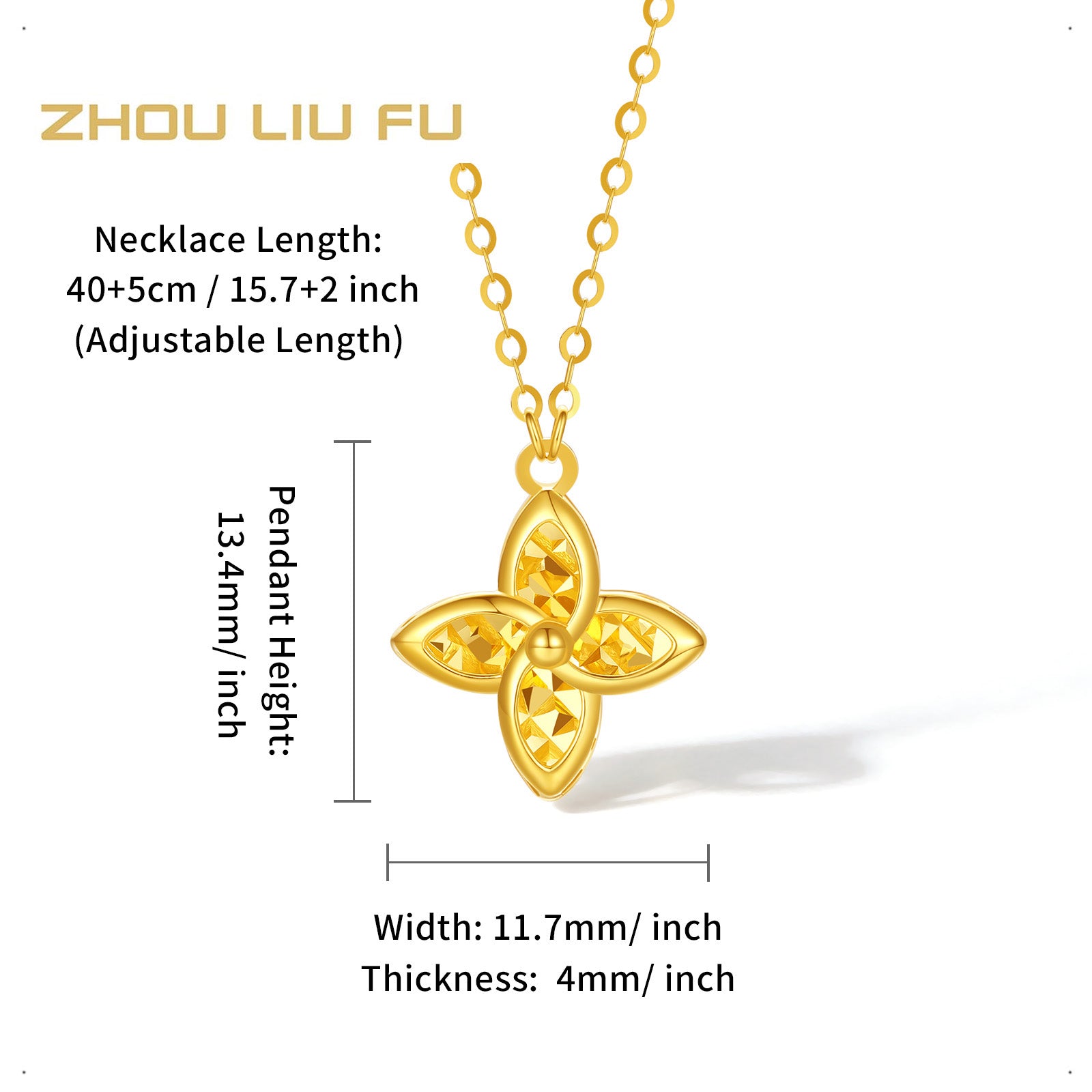 ZHOU LIU FU 18K Yellow Gold Four-Leaf Clover Pendant Necklaces - Dainty Flower Necklace Fine Jewelry Birthday Anniversary Gift for Women C0613473