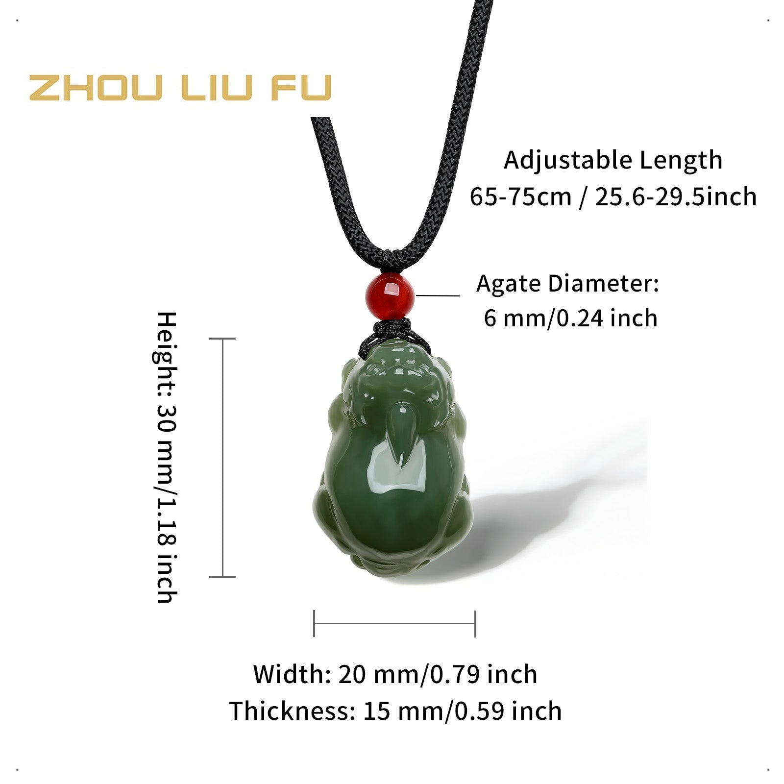 Pendant Hetian Jade Agate 6mm Pixiu Y0411863