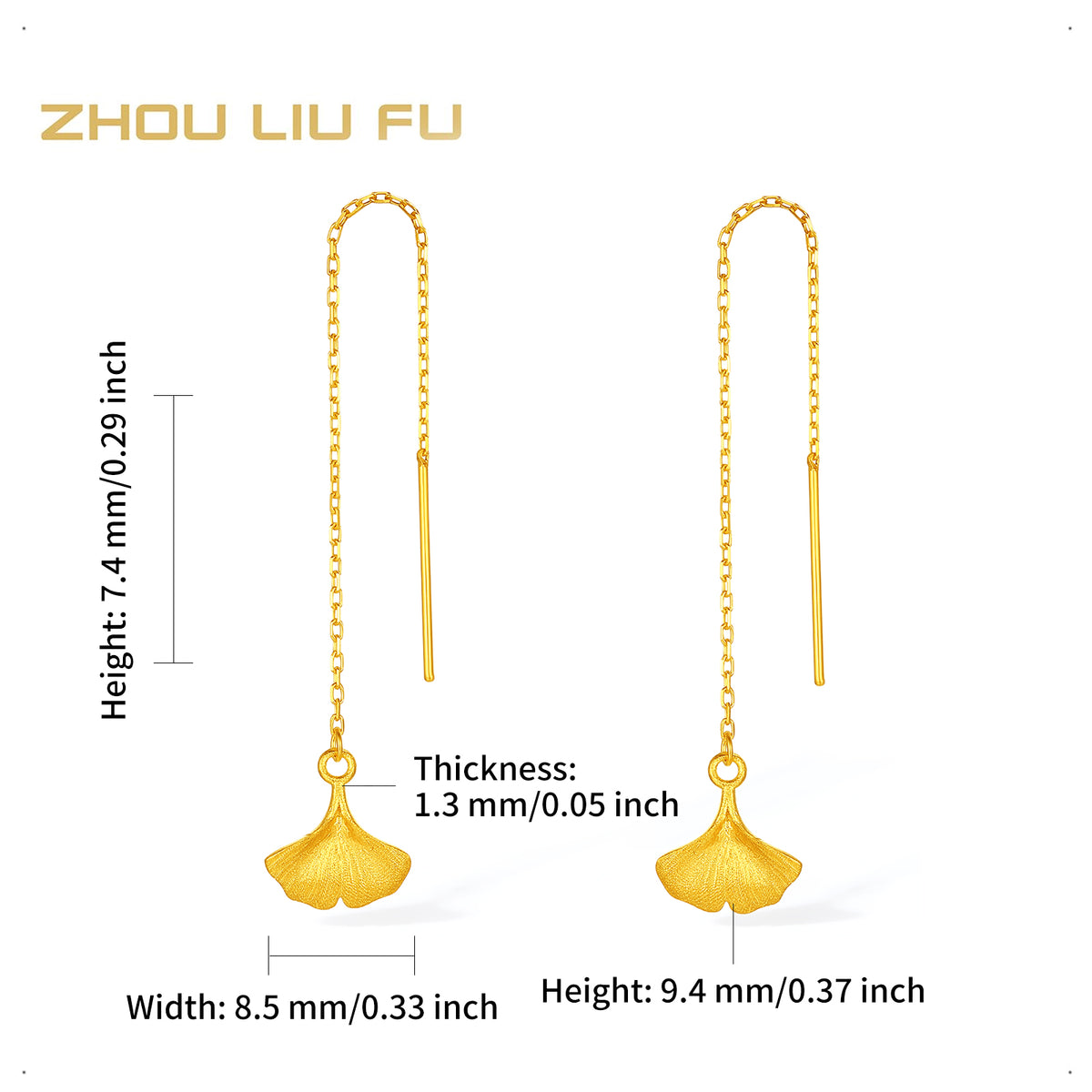 999 24K Gold Earrings Ginkgo leaf 1.5-1.9g A0914036