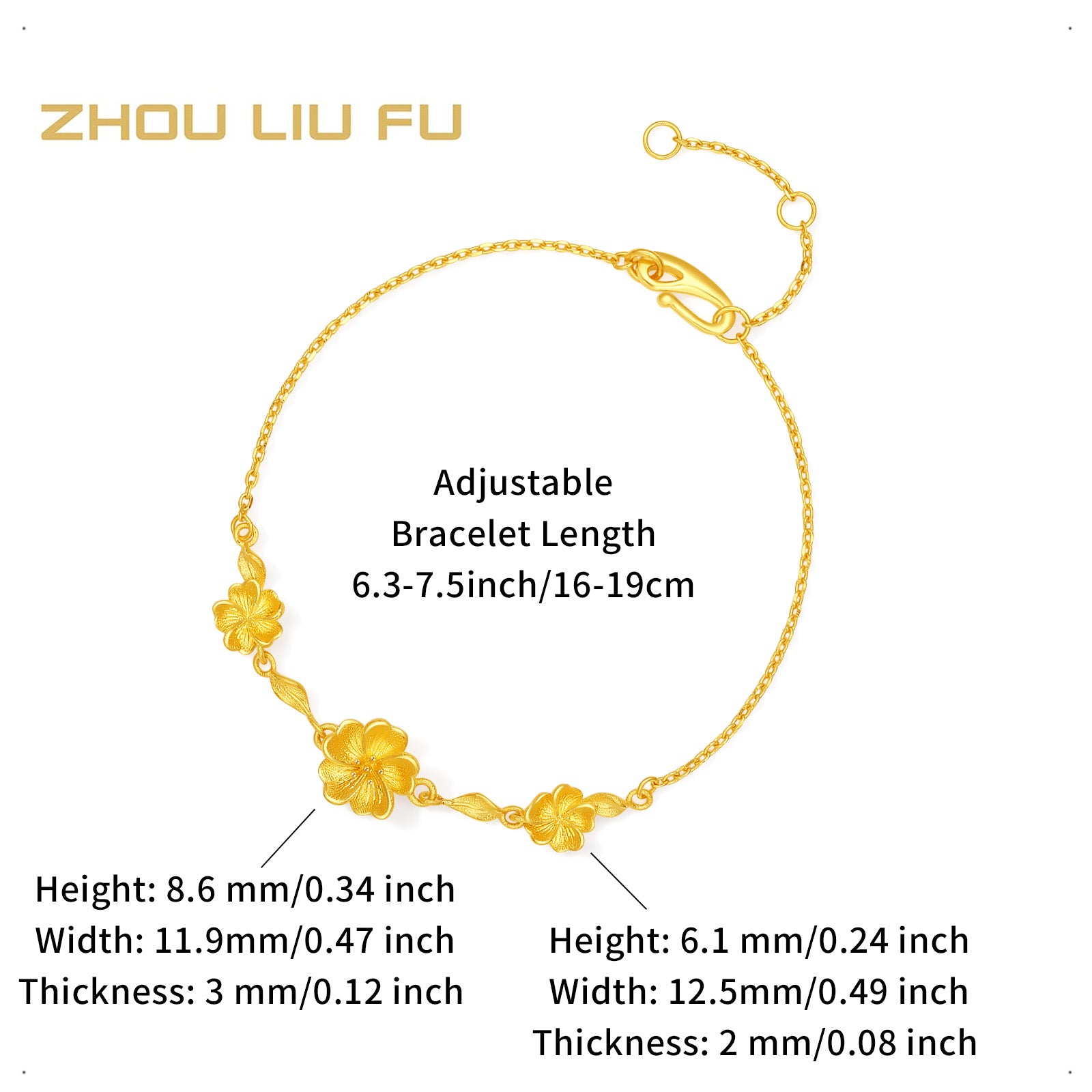 "Princess Wedding" 999 24K Gold Chain Bracelet Flower 3.88-4.18g A0722053